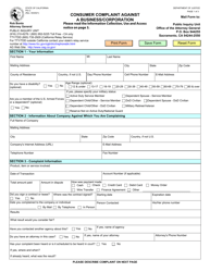 Document preview: Form PIU2 Consumer Complaint Against a Business/Corporation - California