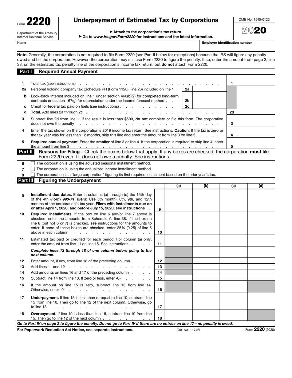 IRS Form 2220 Underpayment of Estimated Tax by Corporations, Page 1