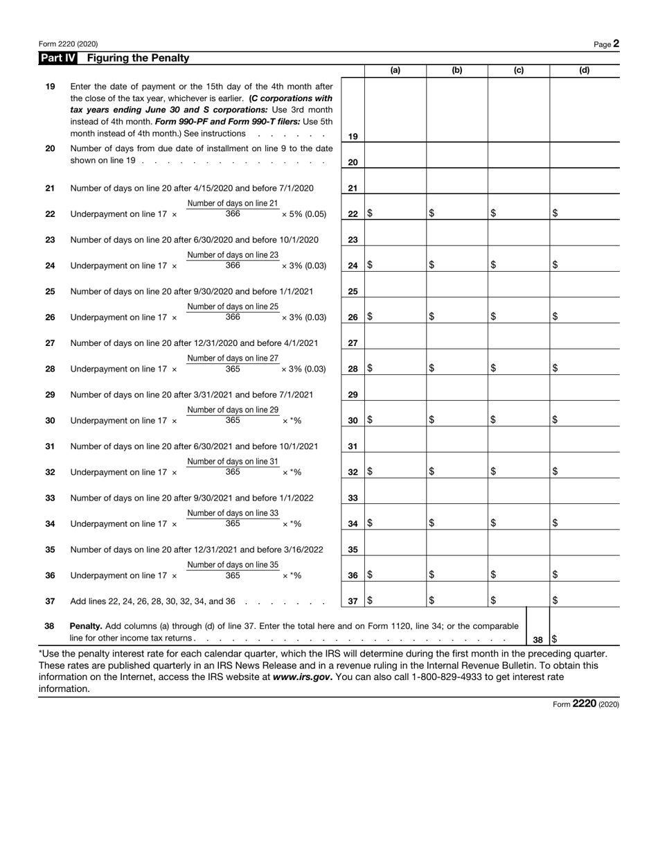 IRS Form 2220 Download Fillable PDF or Fill Online Underpayment of