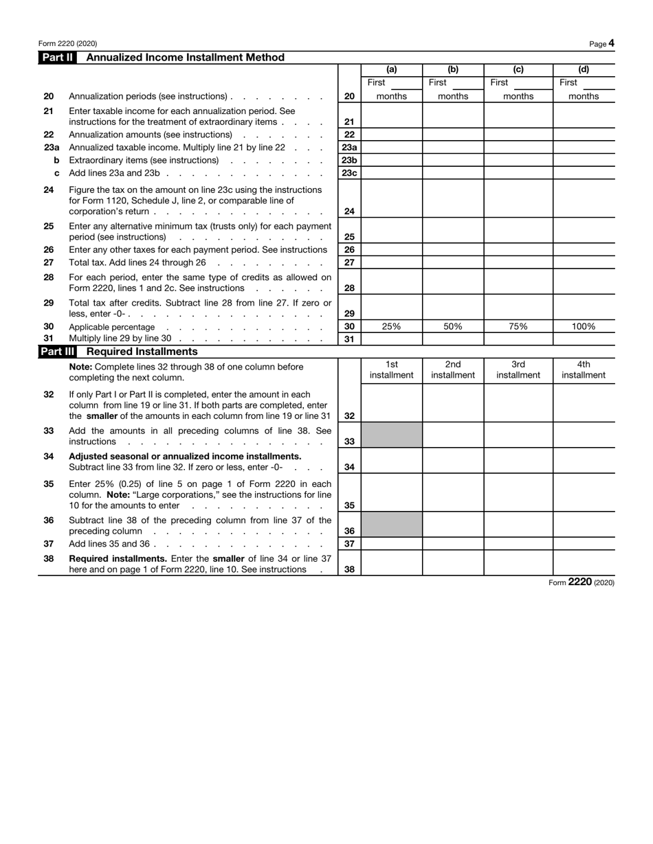 IRS Form 2220 Download Fillable PDF or Fill Online Underpayment of ...