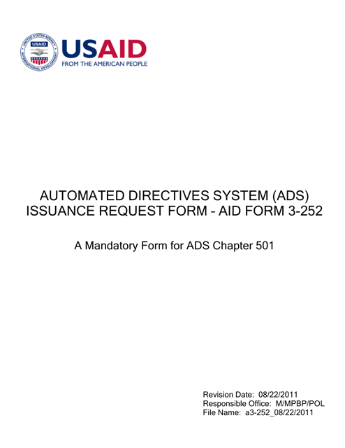 Form AID3-252 Usaid Directives System - Issuance Request