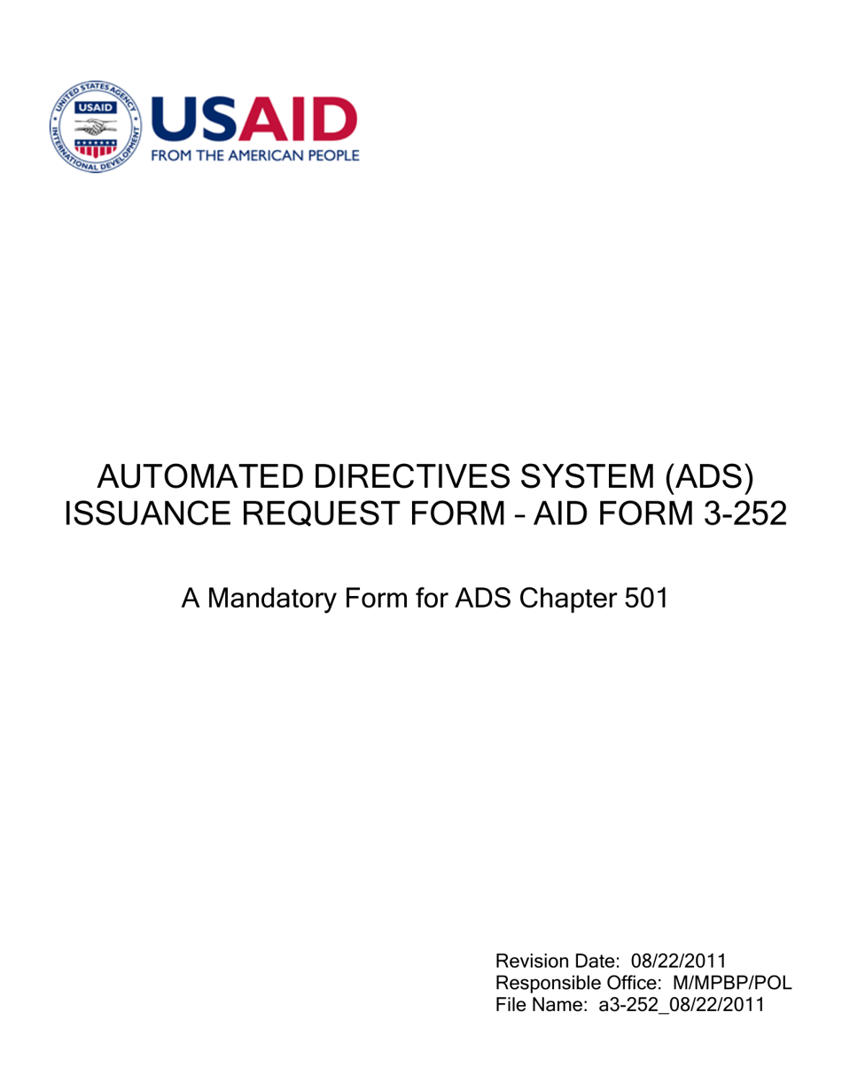 Form AID3-252 Usaid Directives System - Issuance Request, Page 1