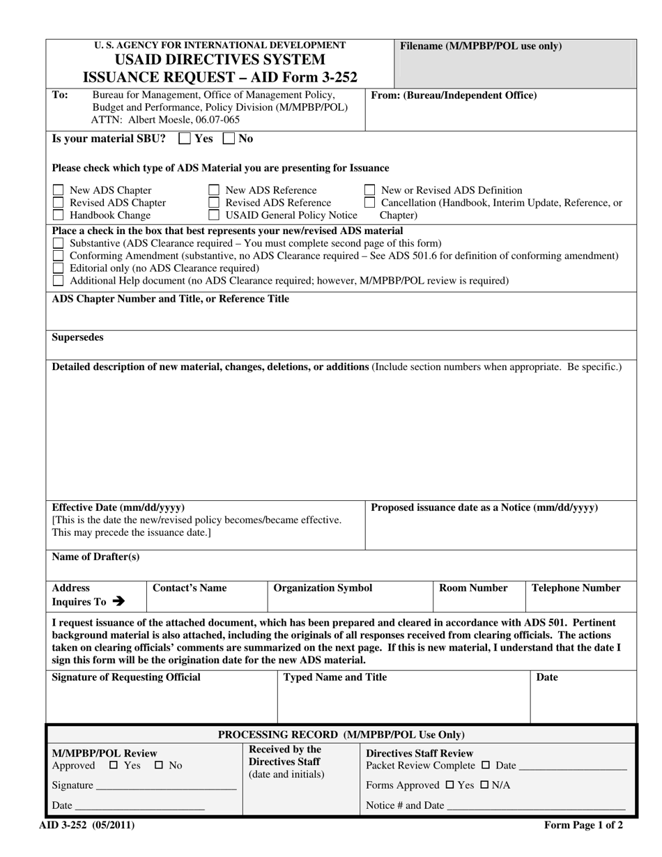 Form AID3-252 Usaid Directives System - Issuance Request, Page 3
