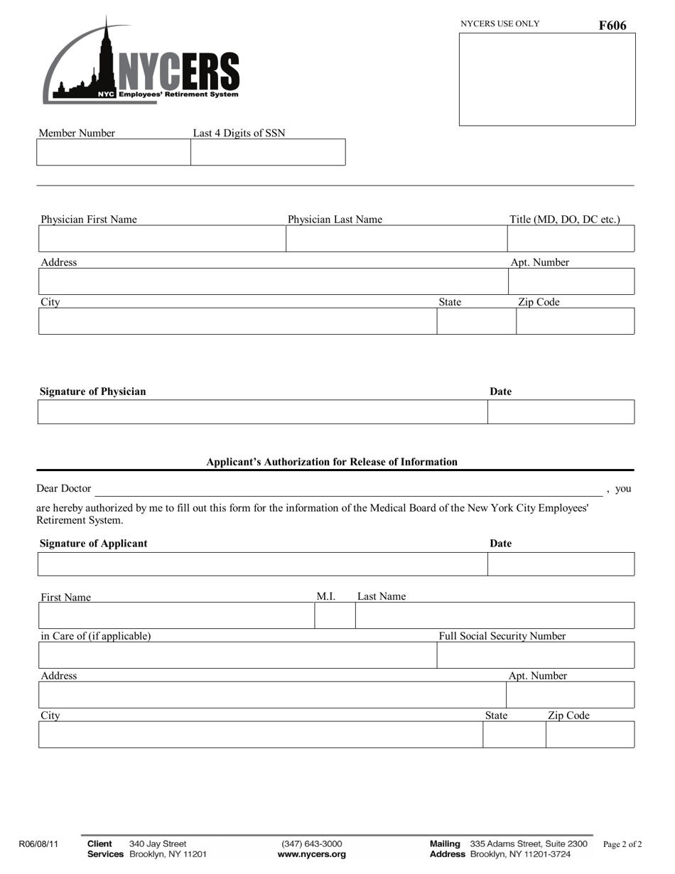 Form F606 Physicians Report of Disability - New York City, Page 2