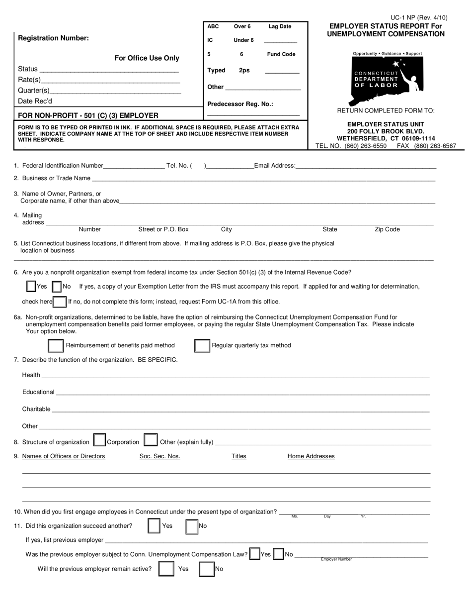 Form UC-1NP Employer Status Report for Unemployment Compensation - Connecticut, Page 1