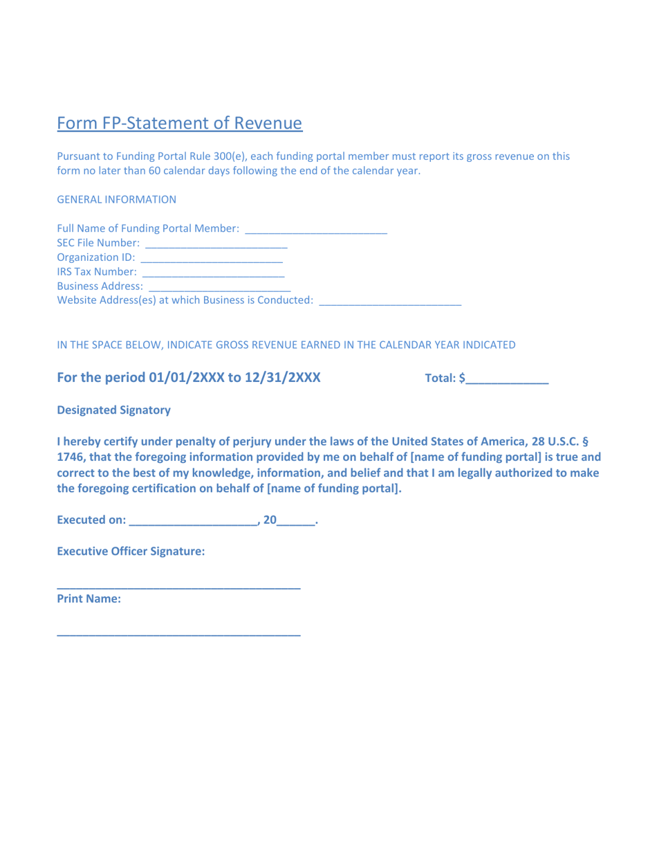 Form FP Statement of Revenue, Page 1