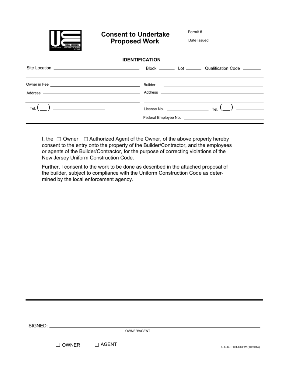 UCC Form F101-CUPW Consent to Undertake Proposed Work - New Jersey, Page 1