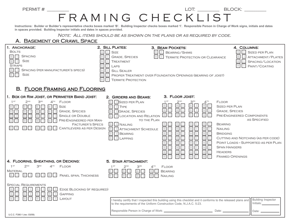 UCC Form F390 Framing Checklist - New Jersey, Page 1