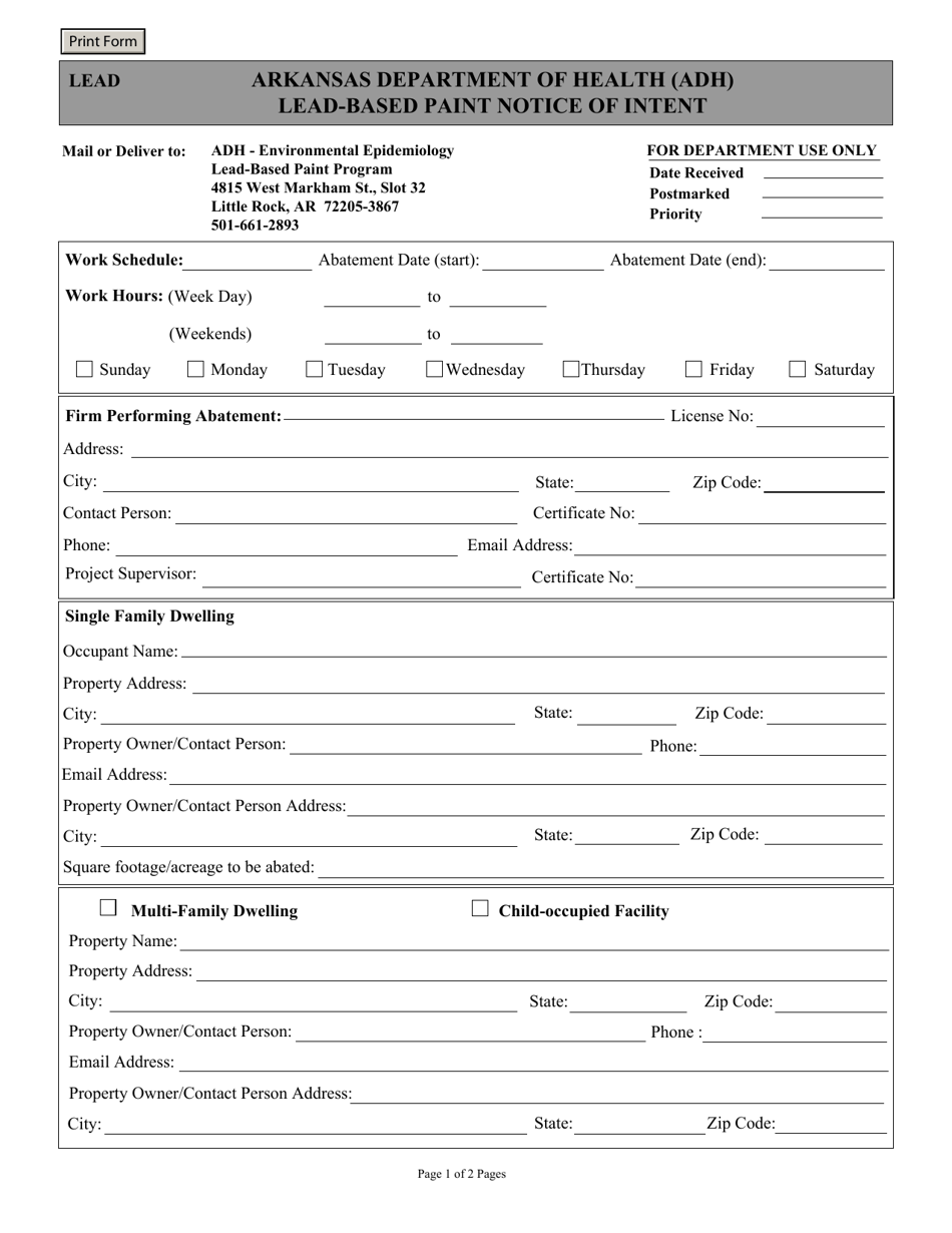 Arkansas LeadBased Paint Notice of Intent Fill Out, Sign Online and