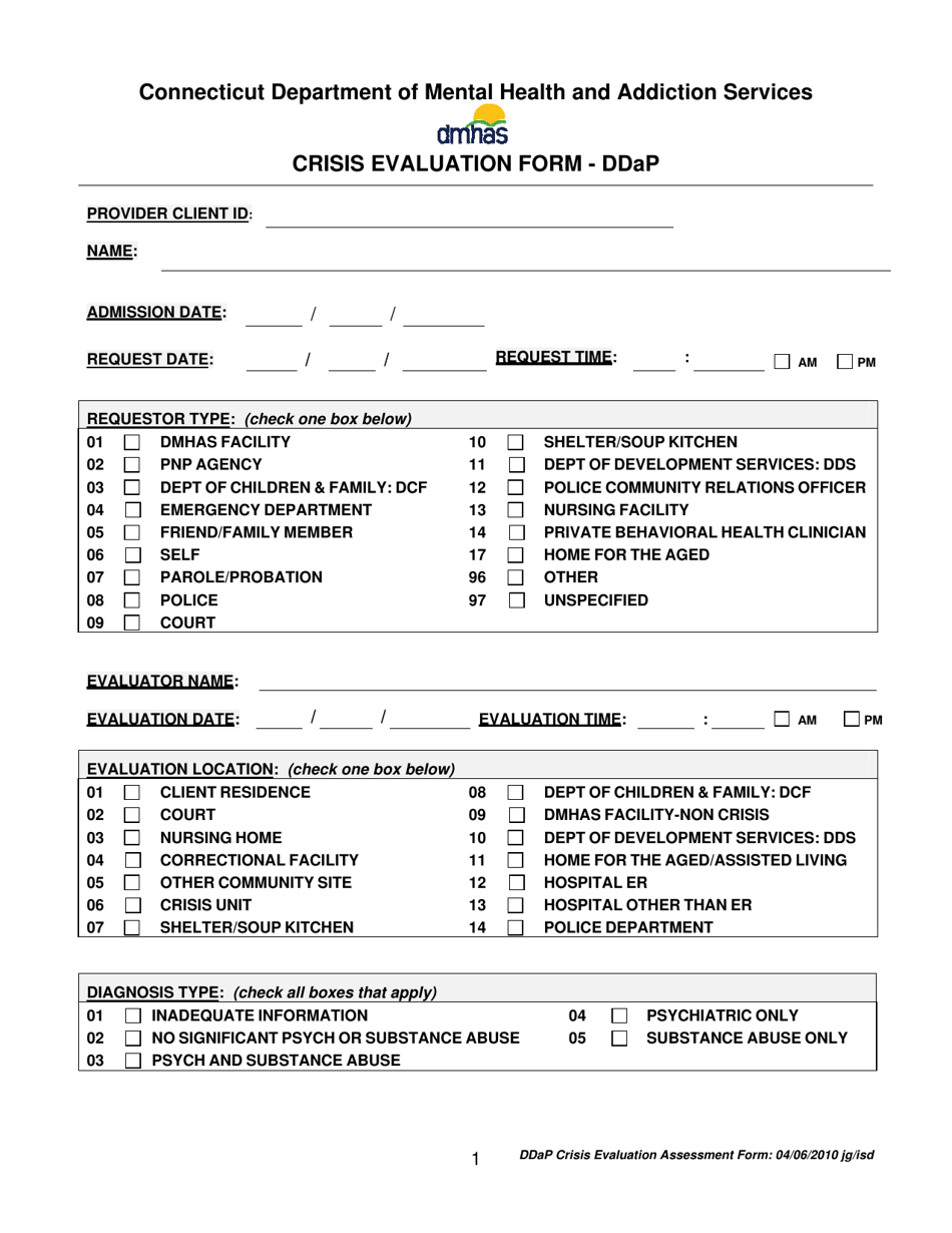 Ddap Crisis Evaluation Form - Connecticut, Page 1