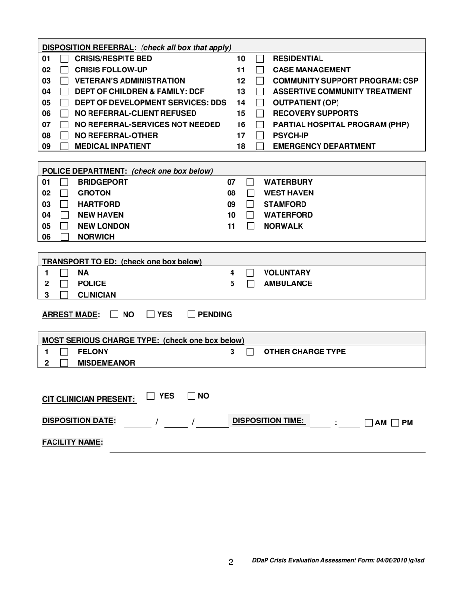 Connecticut Ddap Crisis Evaluation Form Fill Out Sign Online And Download Pdf Templateroller 0812