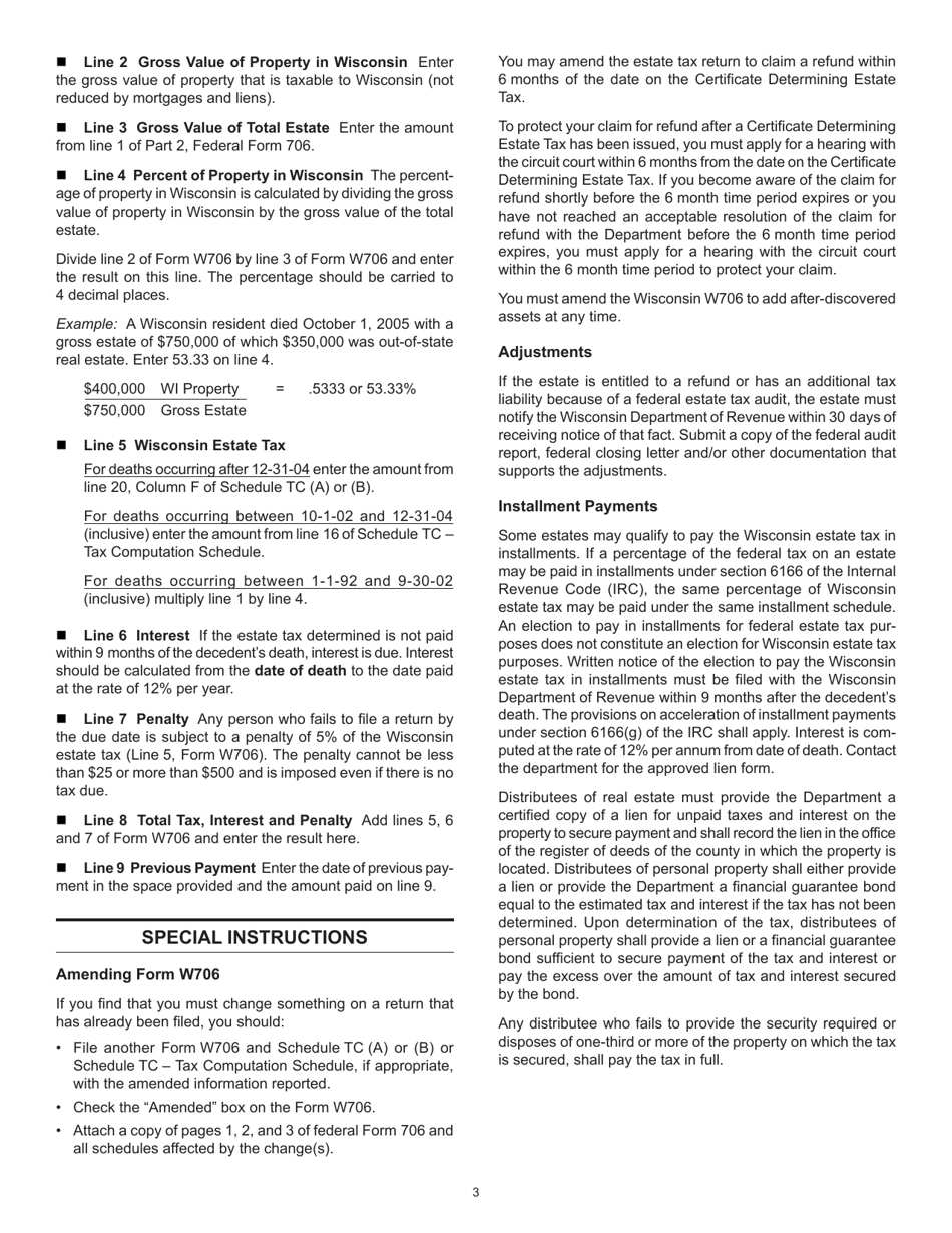 Instructions for Form W706 Schedule TC, TC(A), TC(B) - Wisconsin, Page 3