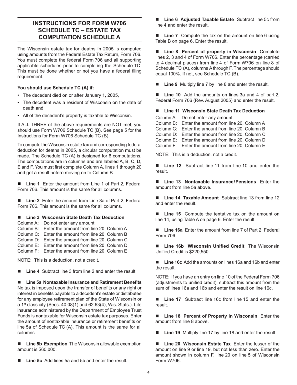 Instructions for Form W706 Schedule TC, TC(A), TC(B) - Wisconsin, Page 4