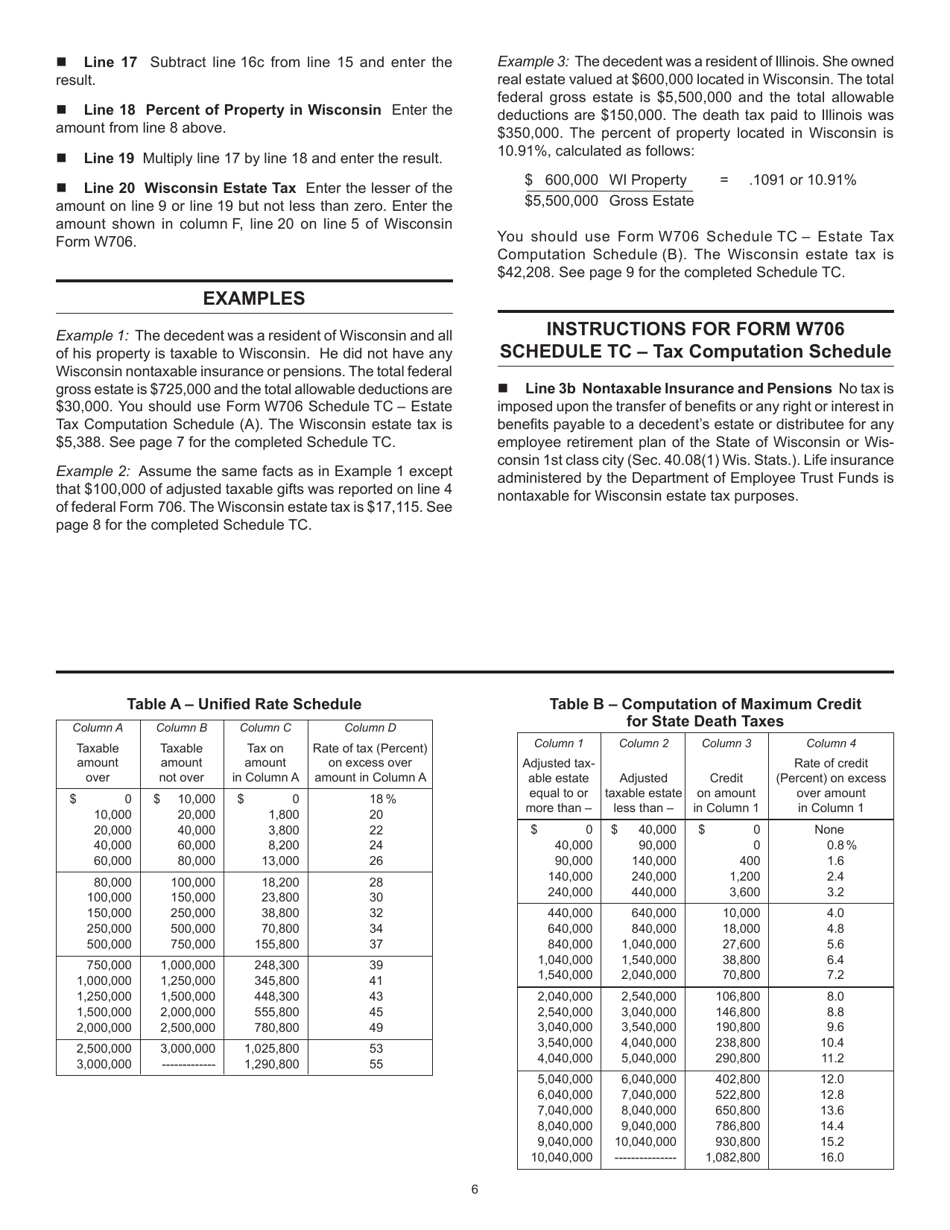 Instructions for Form W706 Schedule TC, TC(A), TC(B) - Wisconsin, Page 6