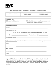 Document preview: Form ED-71 Electrical Division Certificate of Occupancy Signoff Request - New York City