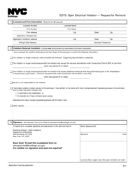 Document preview: Form ED75 Open Electrical Violation - Request for Removal - New York City