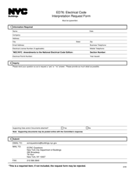 Document preview: Form ED76 Electrical Code Interpretation Request Form - New York City