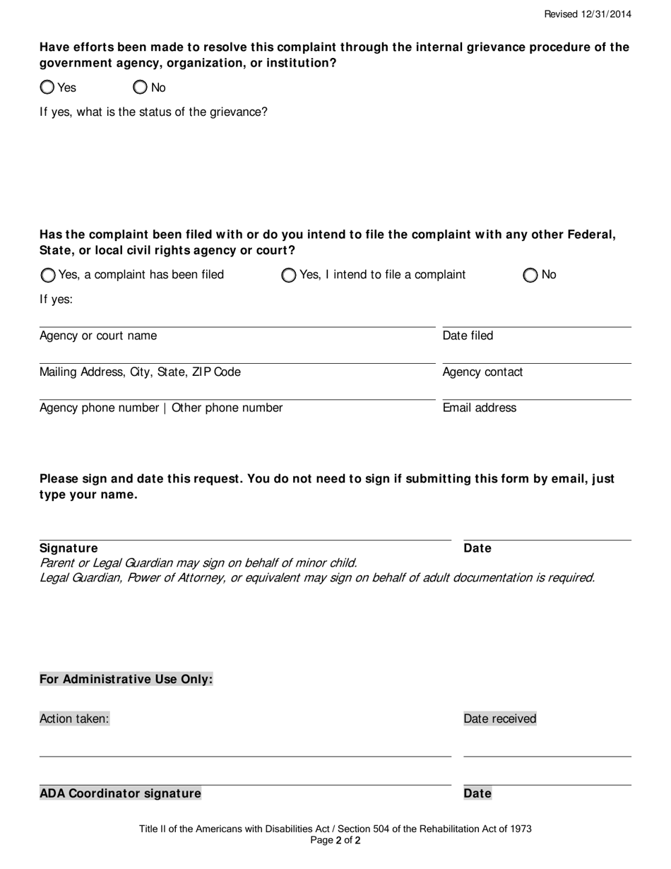 Discrimination Complaint Form - Colorado, Page 2