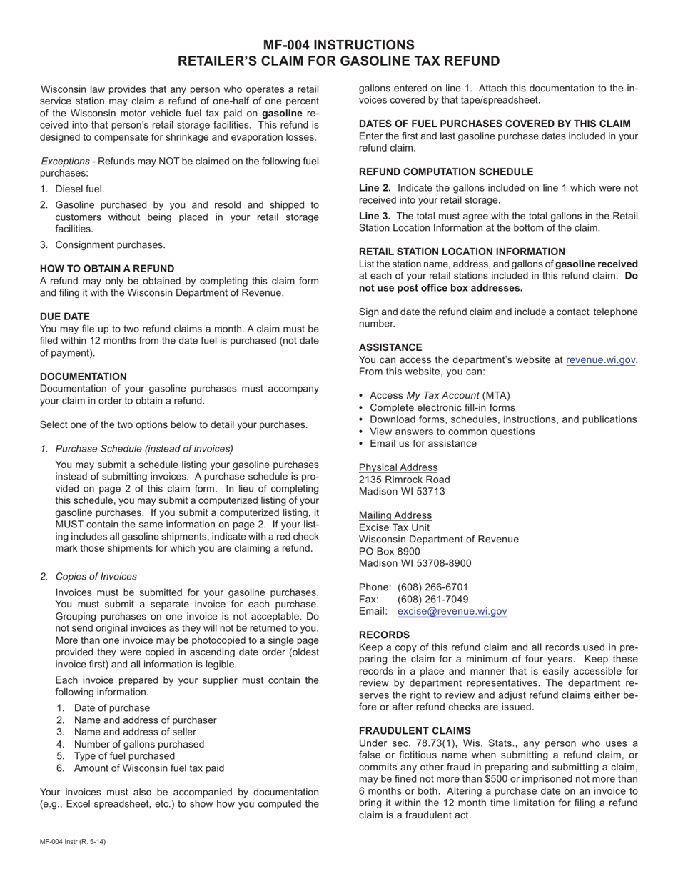 Download Instructions for Form MF-004 Retailer's Claim for Gasoline Tax ...