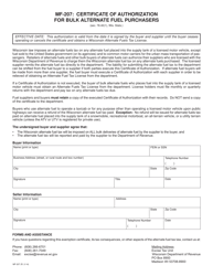 Document preview: Form MF-207 Certificate of Authorization for Bulk Alternate Fuel Purchasers - Wisconsin