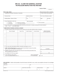 Form MF-015 Claim for General Aviation Petroleum Inspection Fee Refund - Wisconsin, Page 2