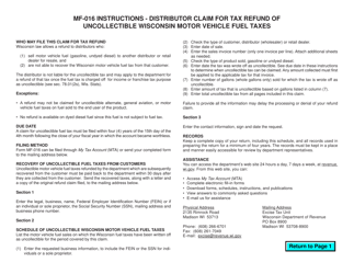 Form MF-016 Distributor Claim for Tax Refund of Uncollectible Wisconsin Motor Vehicle Fuel Taxes - Wisconsin, Page 2