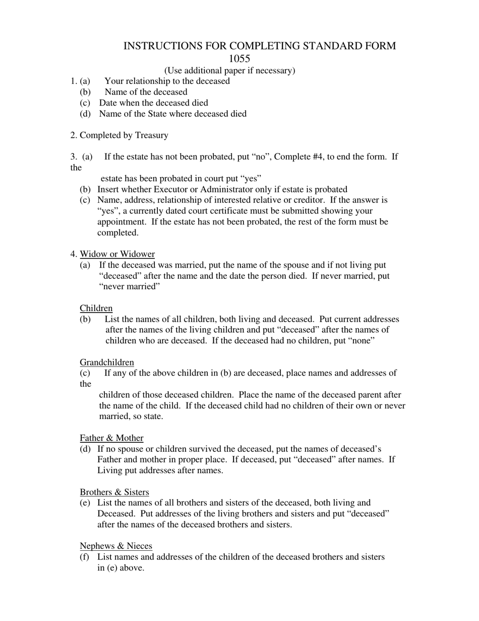 Form SF-1055 Claim Against United States for Amounts Due in the Case of a Deceased Creditor, Page 3