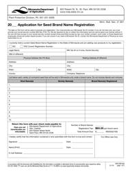 Form AG01296 Seed Brand Name Registration Application - Minnesota