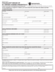 Form RMO-1DL Fraudulent Misuse of Id/Driver License Credentials - Pennsylvania