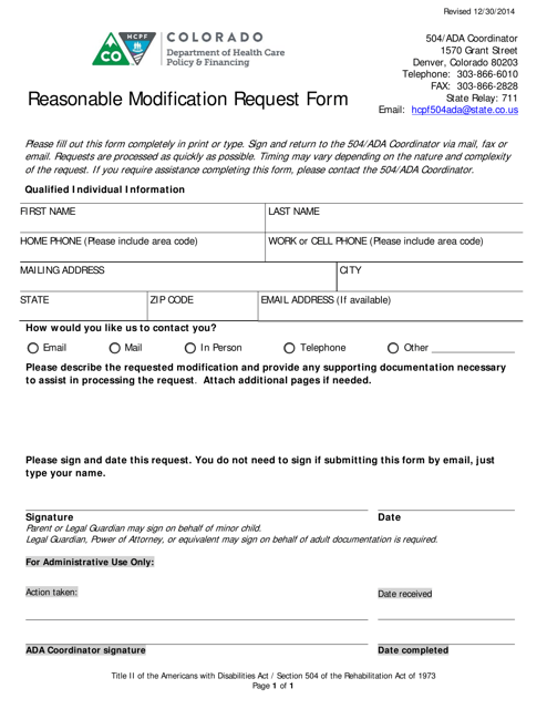 Reasonable Modification Request Form - Colorado Download Pdf