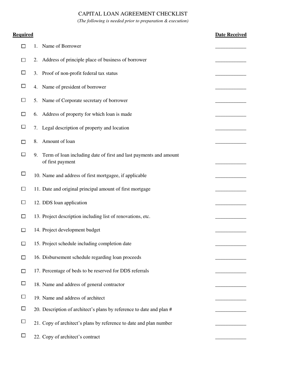 Capital Loan Agreement Checklist - Connecticut, Page 1