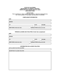 Document preview: Americans With Disabilities Act (Ada) Grievance Form - California