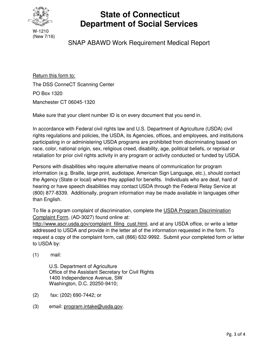 Form W-1210 Snap Abawd Work Requirement Medical Report - Connecticut, Page 3