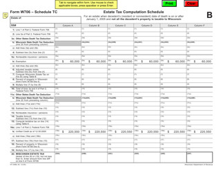 Document preview: Form W706 (HT-006B) Schedule TC-B Tax Computation Schedule for Deaths on or After January 1, 2005 and Not All the Decedent's Property Is Taxable to Wisconsin - Wisconsin