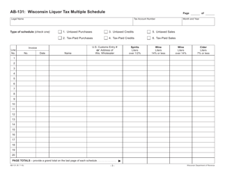 Form AB-131 Wisconsin Liquor Tax Multiple Schedule - Wisconsin, Page 3