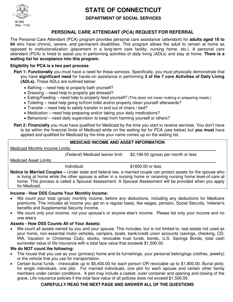 Pca Form Form W-982 - Fill Out, Sign Online and Download Printable PDF ...