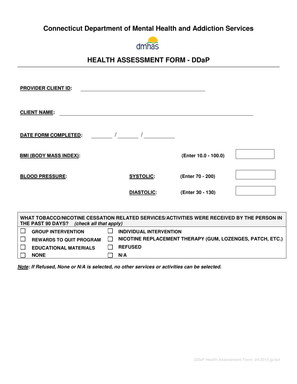 Health Assessment Form - Ddap - Connecticut, Page 1
