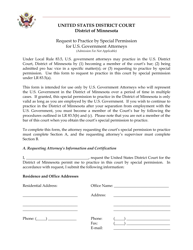 Document preview: Request to Practice by Special Permission for U.S. Government Attorneys - Minnesota