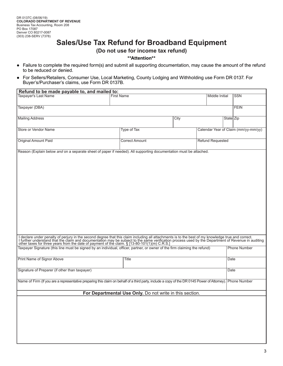 Form DR0137C Download Fillable PDF Or Fill Online Sales/Use Tax Refund ...