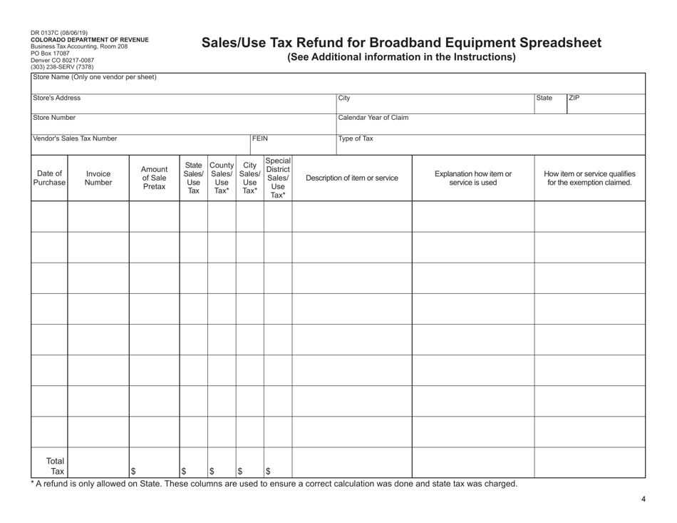 Form DR0137C Sales / Use Tax Refund for Broadband Equipment - Colorado, Page 4