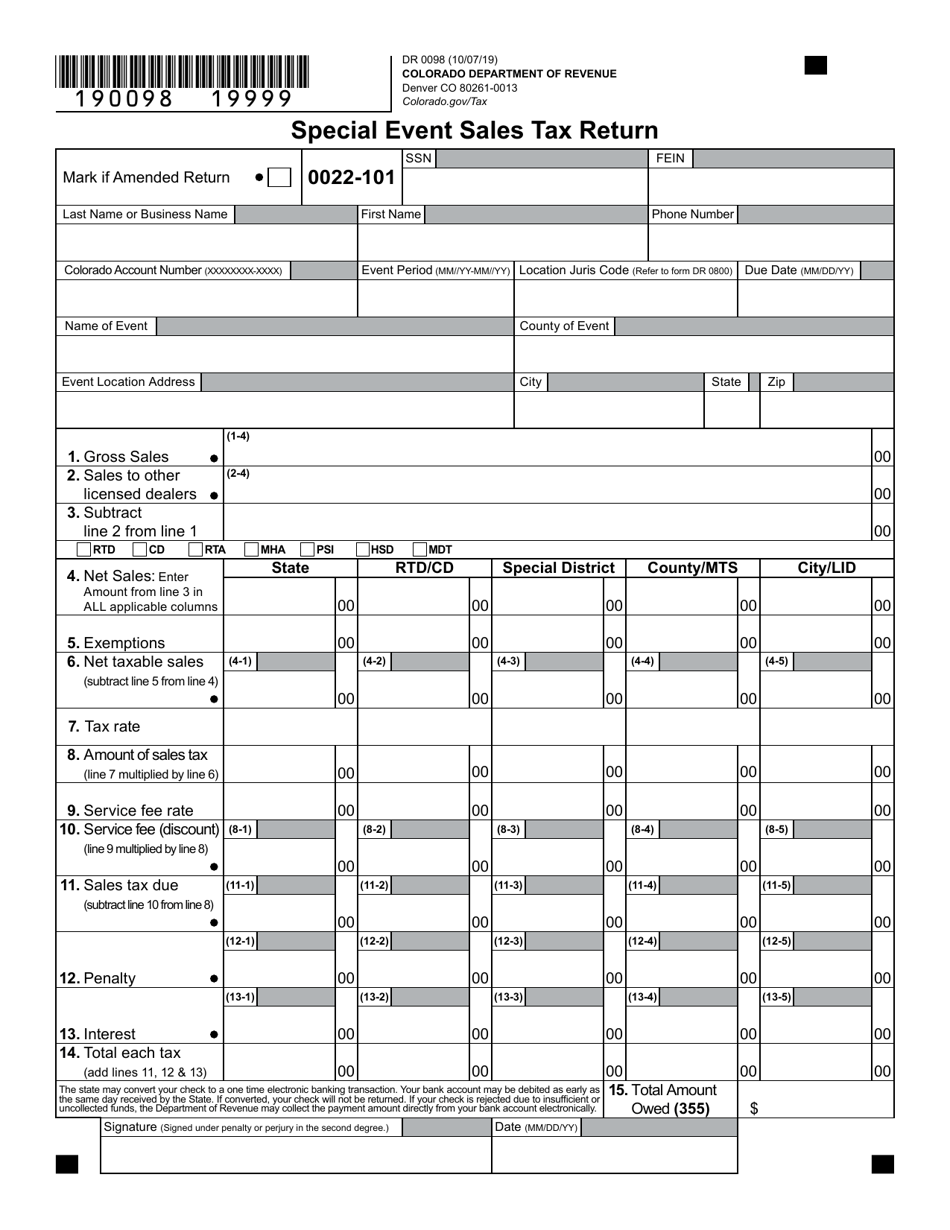 Form DR0098 Special Event Sales Tax Return - Colorado, Page 5