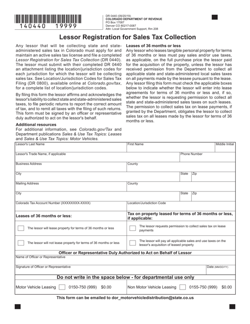 Form DR0440 Lessor Registration for Sales Tax Collection - Colorado
