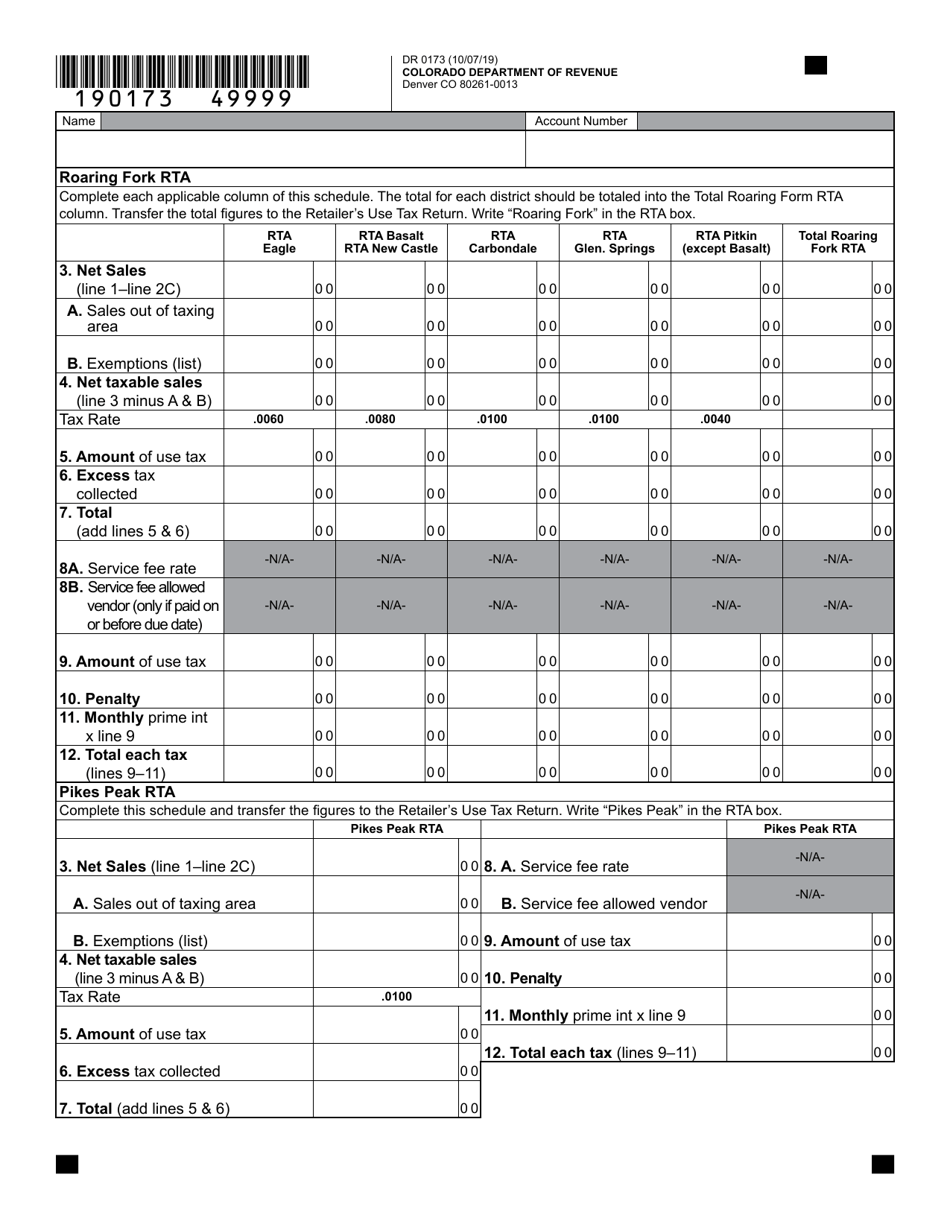 Form DR0173 Retailers Use Tax Return - Colorado, Page 7