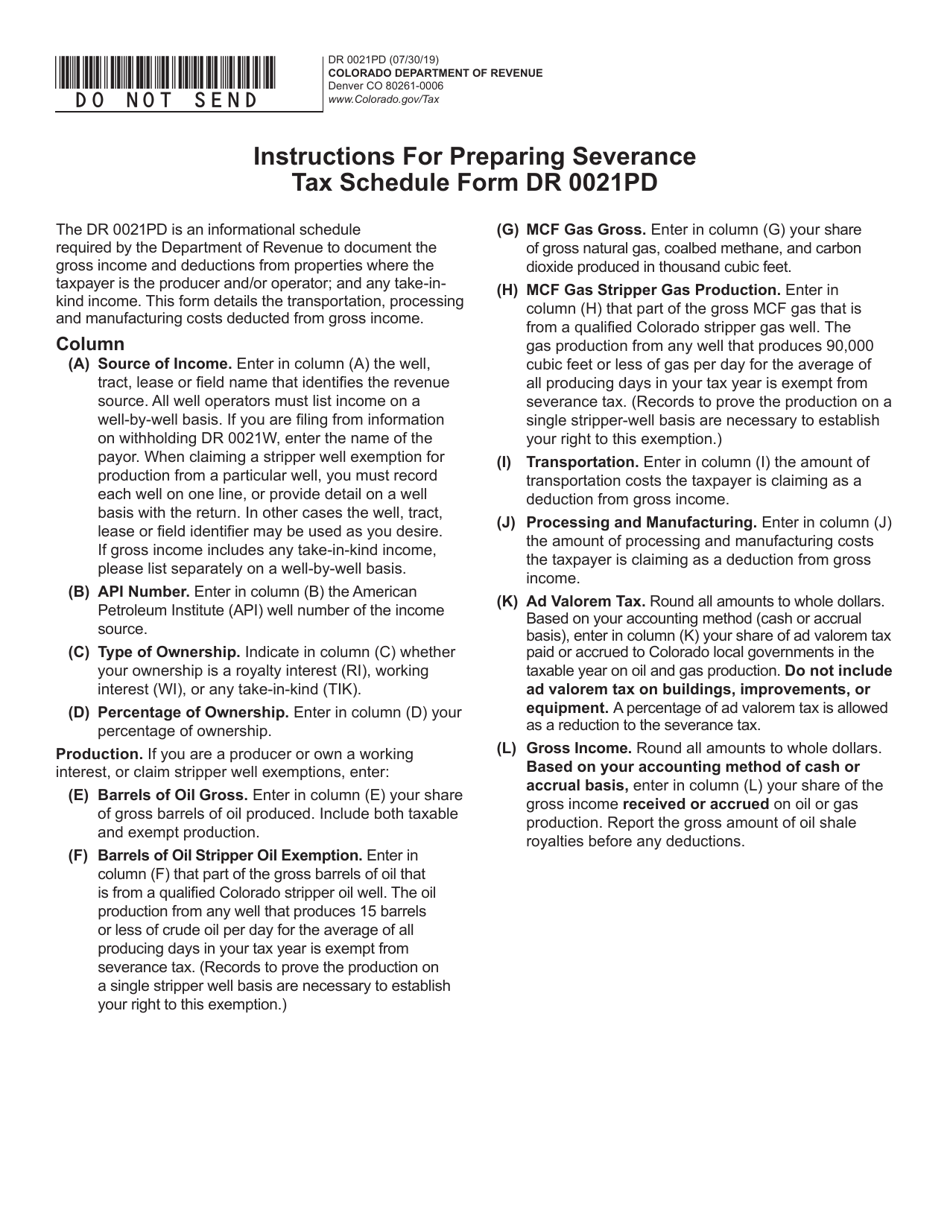 Form DR0021PD Oil  Gas Severance Tax Schedule - Colorado, Page 1