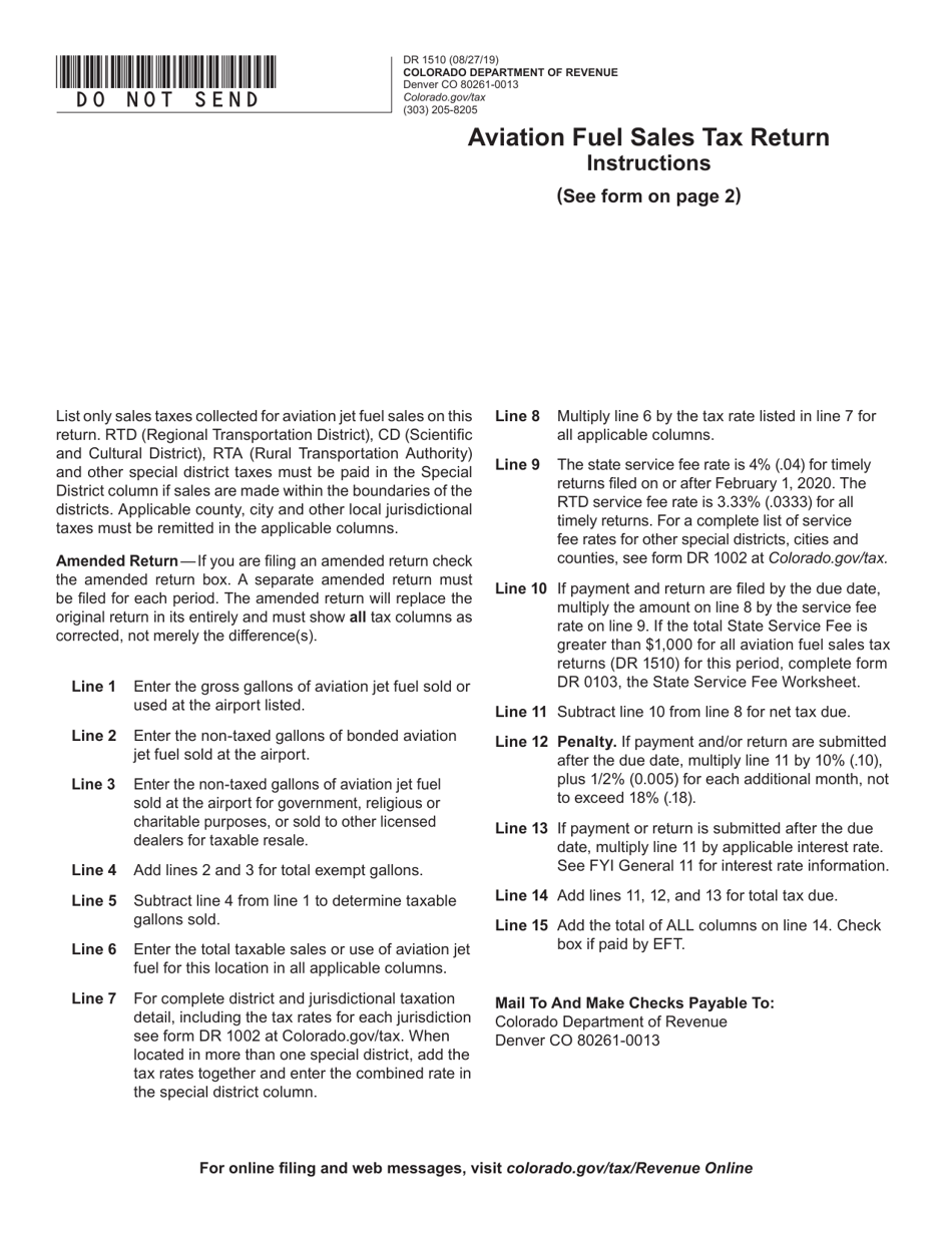 Form DR1510 Aviation Fuel Sales Tax Return - Colorado, Page 1