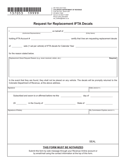 Form DR7053 Request for Replacement Ifta Decals - Colorado