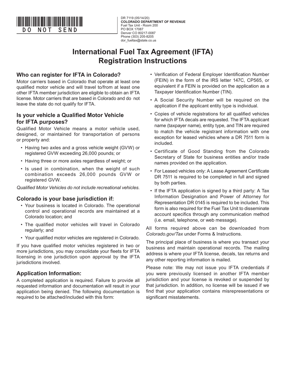Form DR7119 International Fuel Tax Agreement (Ifta) Registration Application - Colorado, Page 1