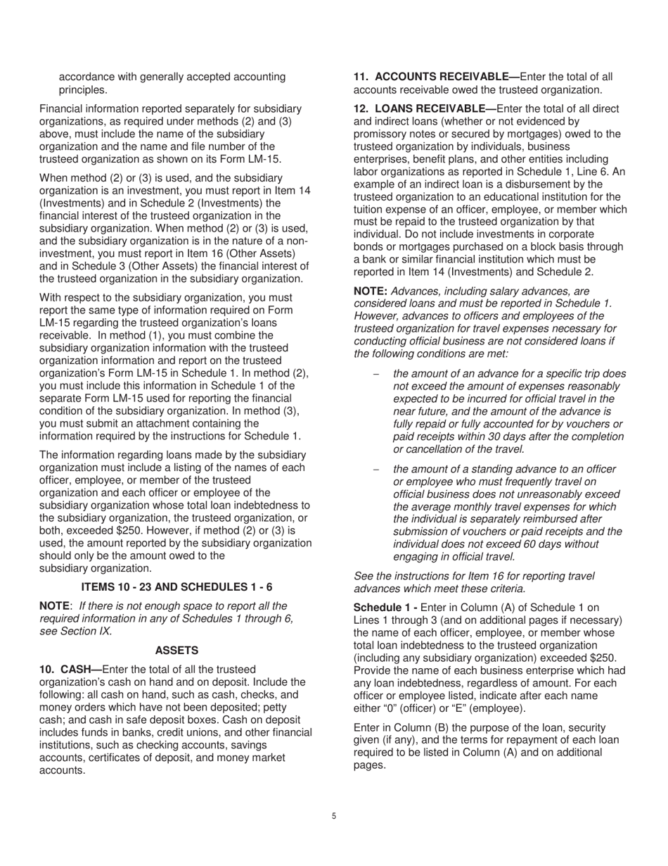 Instructions for Form LM-15 Trusteeship Report, Page 5
