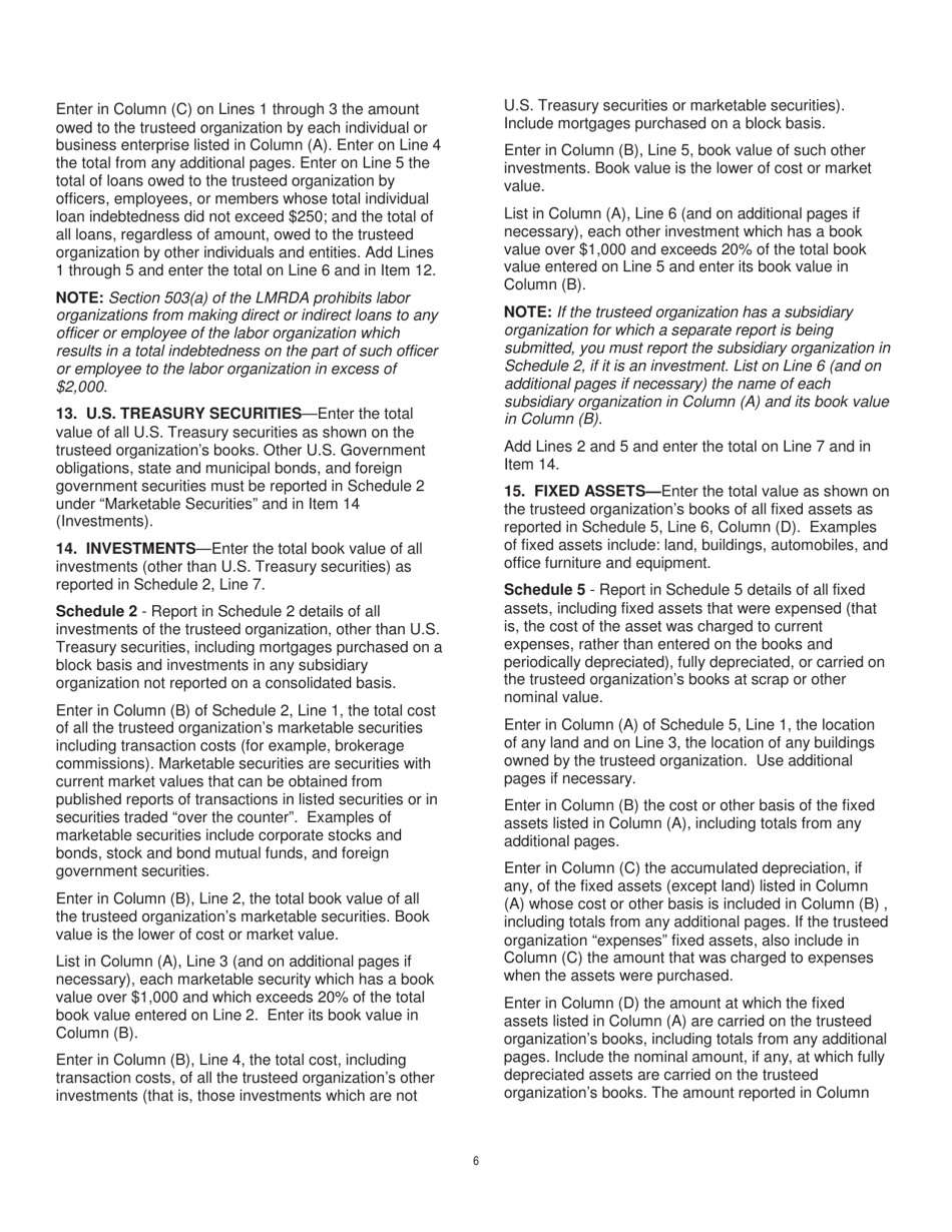 Instructions for Form LM-15 Trusteeship Report, Page 6