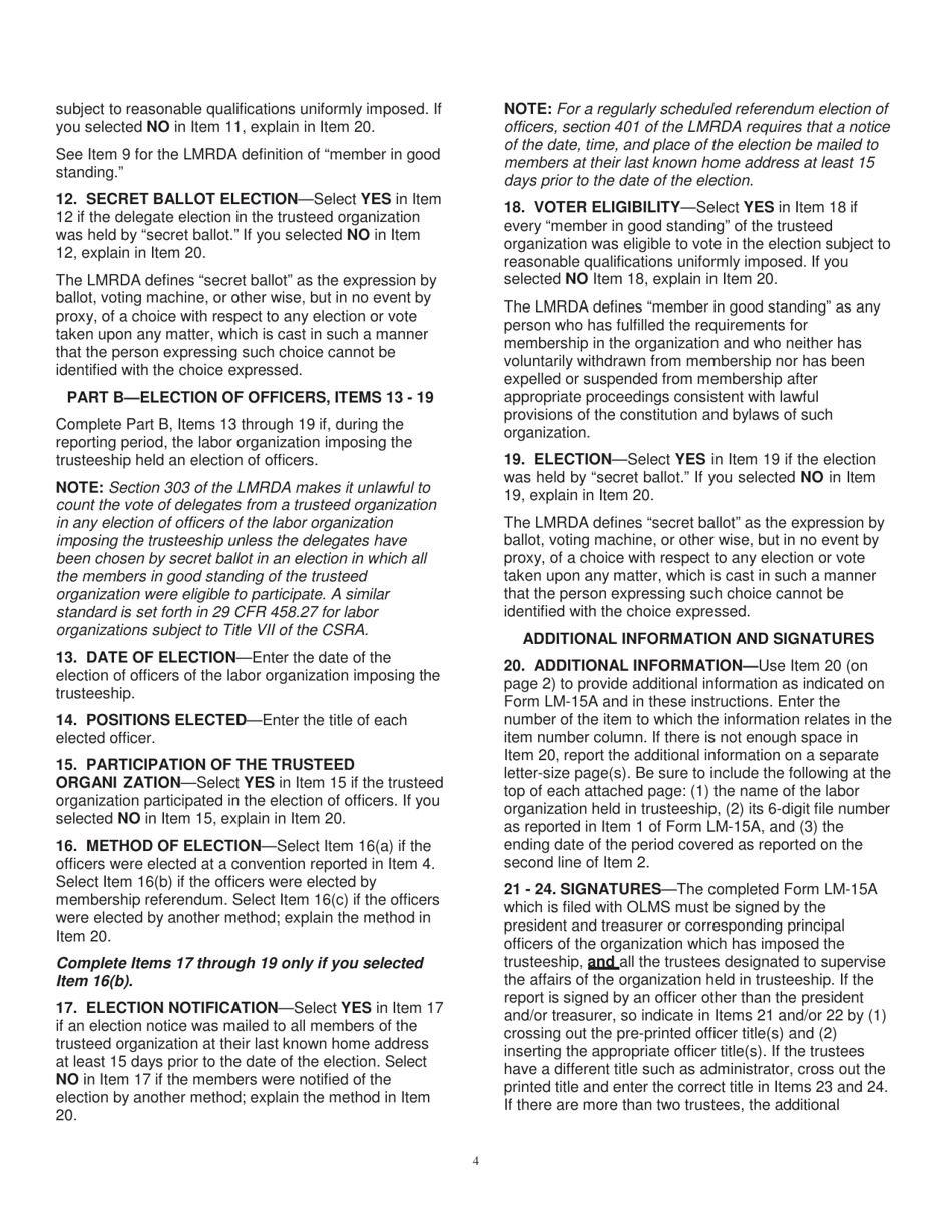 Instructions for Form LM-15A Report on Selection of Delegates and Officers, Page 4